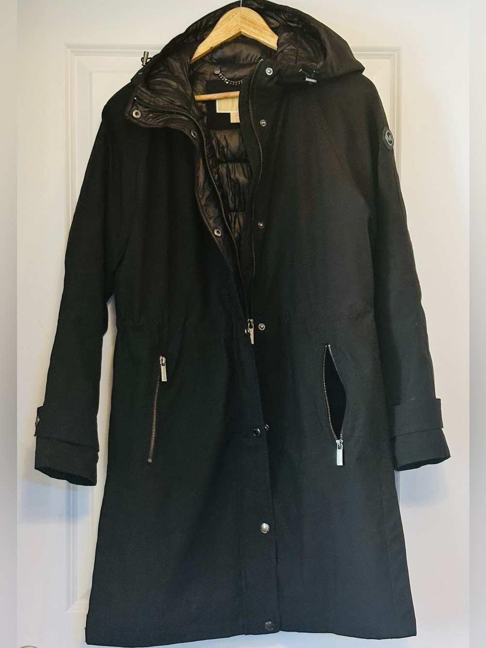 MICHAEL KORS Coat Black Puffer Lining Hood Zip Like New Sz S